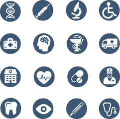 set of blue Health medical hospital  icons