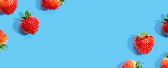 Fresh red strawberries overhead view - flat lay