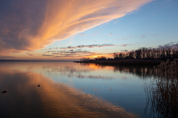 Beautiful sunrise at lake Balaton of Hungary