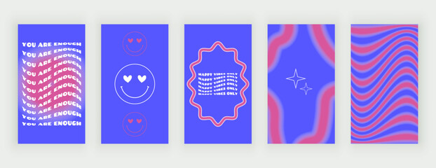 Blue and pink retro neon backgrounds for stories with wavy lines
