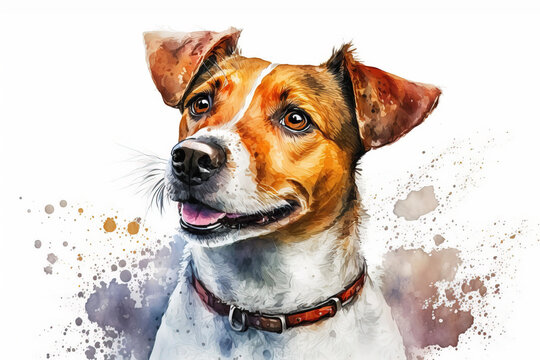 Generative AI. Dog head, funny animal. Watercolor illustration. Domestic animal. Pet