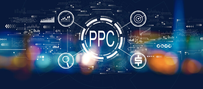 PPC - Pay per click concept with blurred city lights at night