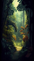 Obraz premium Rainforest jungle composition. Generative AI illustration