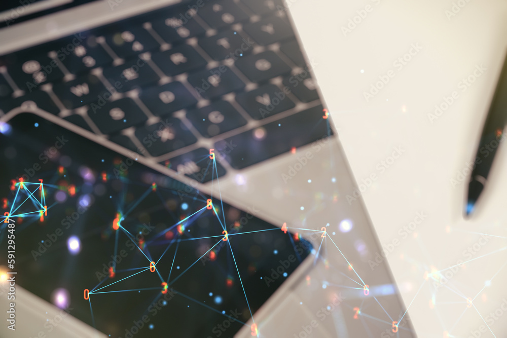 Poster creative concept of wireless technology on modern laptop background. big data and database concept. 