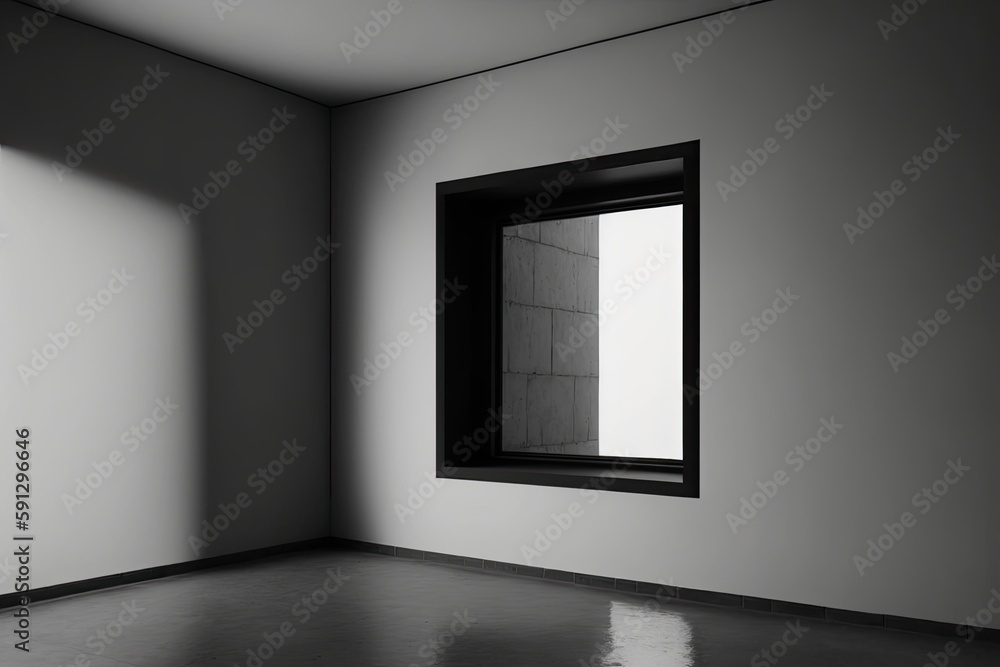 Poster an empty room with natural light shining through a window. generative ai