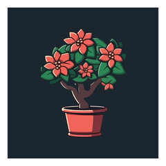 Indoor flower. Houseplant. Blooming adenium. Bonsai. Vector image