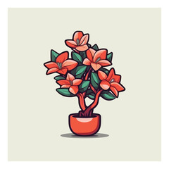 Indoor flower. Houseplant. Blooming adenium. Bonsai. Vector image