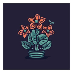 Indoor flower. Houseplant. Blooming adenium. Bonsai. Vector image