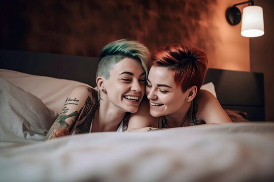 Embracing Authenticity: A Beautiful and Passionate Image of a Lesbian Couple in Love, ai generative