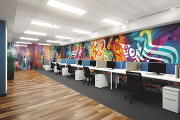 Modern office with a Pop-Art mural - obrazy, fototapety, plakaty