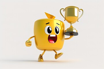 golden trophy with a human face holding a smaller trophy. Generative AI