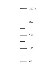 Scale with 250 ml liquid volume for measuring cups to preparing cooking or chemistry flasks isolated on white background. Vector outline illustration.