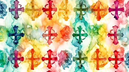 Crosses on a blurred colored background, generative AI.