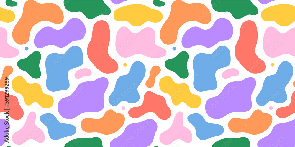 Poster colorful abstract organic shape print seamless pattern illustration in retro style. trendy primary c
