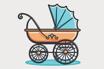 Baby Carriage with a Blue Umbrella for Sunny Days Outdoors. Generative AI