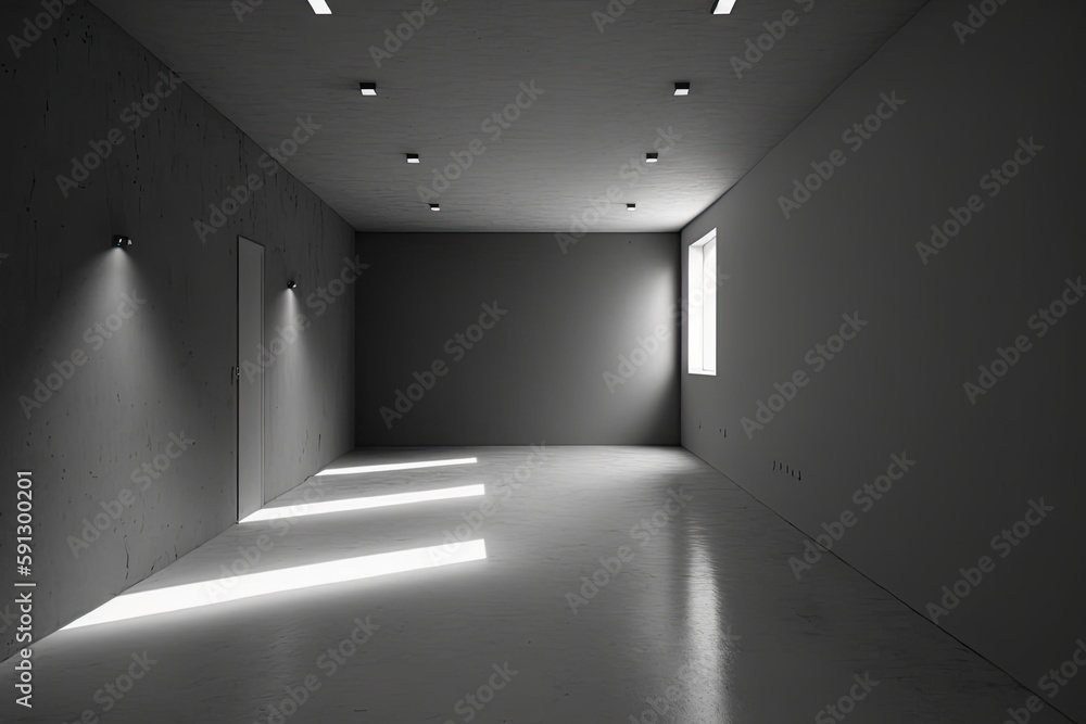 Poster an empty room with natural light filtering through the window. generative ai