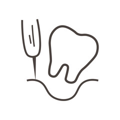 Pulled out tooth, gum and syringe on white background