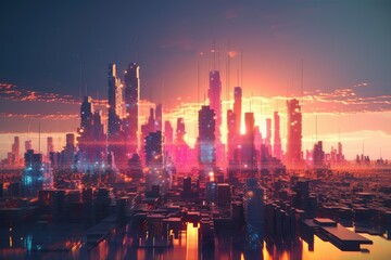 Metaverse city skyline - Generative AI illustration
