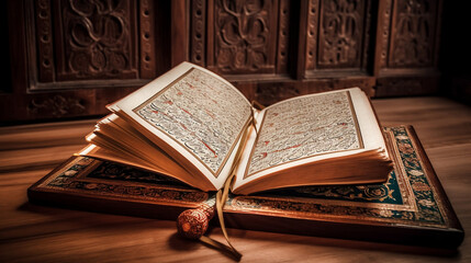 Obraz premium Quran - holy book of Islam in mosque . Generative ai