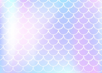 Gradient mermaid background with holographic scales.