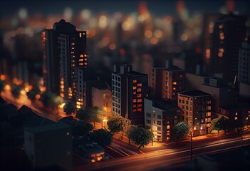 Fototapeta na wymiar Real estate theme with blurred city at night. Generative AI