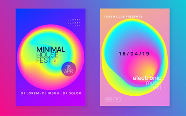 Naklejka premium Sound Banner. Club And Exhibition Design. Memphis Pattern For Presentation Template. Jazz Art For Brochure. Linear Neon Event. Pink And Blue Sound Banner