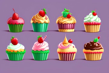 set of cupcakes with candles-Generate AI