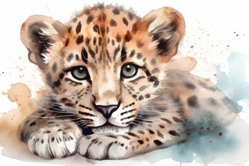 Naklejka premium watercolor illustration kawaii animals
