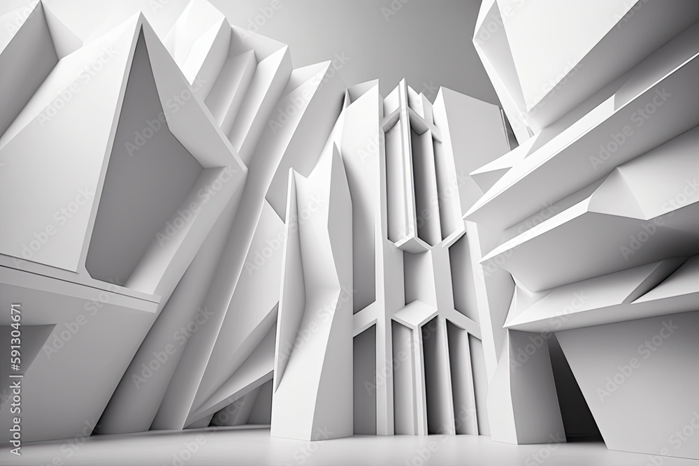 Poster an abstract architectural rendering of a building with futuristic design. generative ai