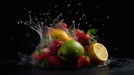 Fototapeta na wymiar Fruits in water splash - Generative AI illustration