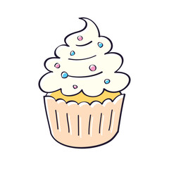 Festive party cupcake isolated cartoon doodle vector illustration