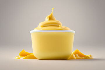 Homemade vanilla custard pudding in a bowl. Created with Generative AI Technology