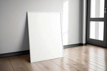 an empty white board leaning against a wall. Generative AI