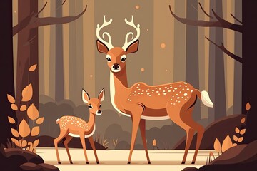 two deer in a peaceful forest setting. Generative AI