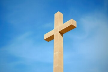 cross on blue sky background, cross on the sky