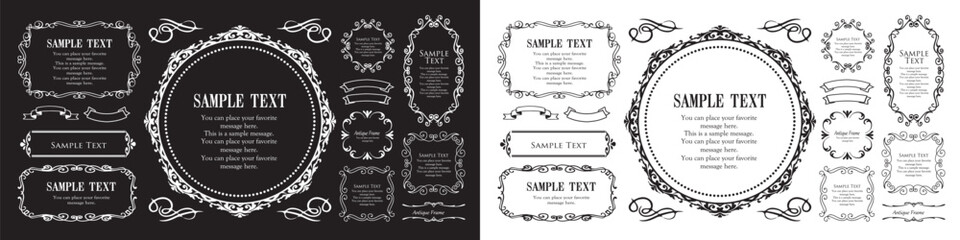 高級感のあるビンテージ調のフレームデザインセット　罫線　枠　ウエディング　ビンテージ　アンティーク	
