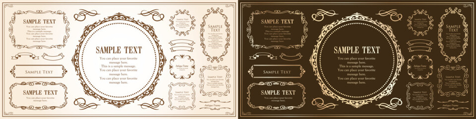 高級感のあるビンテージ調のフレームデザインセット　罫線　枠　ウエディング　ビンテージ　アンティーク	
