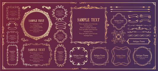 高級感のあるビンテージ調のフレームデザインセット　罫線　枠　ウエディング　ビンテージ　アンティーク	
