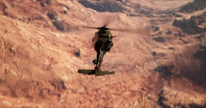 Helicopter Flying Over A Canyon