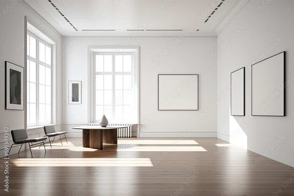 Poster an empty room with a table and chairs. generative ai