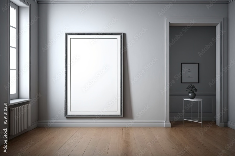 Poster an empty room with a decorative picture frame. generative ai