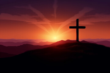 cruz de jesus cristo em lindo por do sol 
