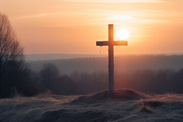 cruz de jesus cristo em lindo por do sol 