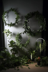 Fototapeta premium belas plantas suspensas modernas cenário de fotografia de anel de auréola