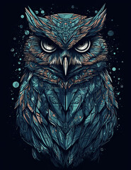 Owl Logo, Paint, Water Color, Graphic Design, Logo Design, T Shirt Design. Generative AI
