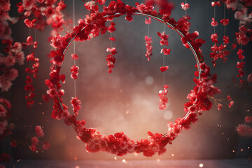 Obraz premium cenário de fotografia de anel floral vermelho suspenso