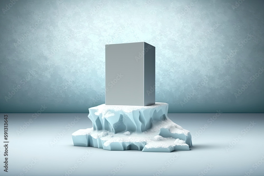 Poster an iceberg with a block of ice on top of it floating in the ocean. generative ai