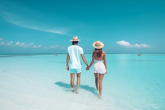 lindo casal fofo de influenciadores em viagem ao para&iacute;so das maldivas