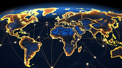 world map, globalisation, connections. Created using generative AI.