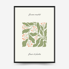 Abstract floral and women posters template. Modern trendy Matisse minimal style. Cute girl and fashion. Hand drawn design for wallpaper, wall decor, print, postcard, cover, template, banner. 